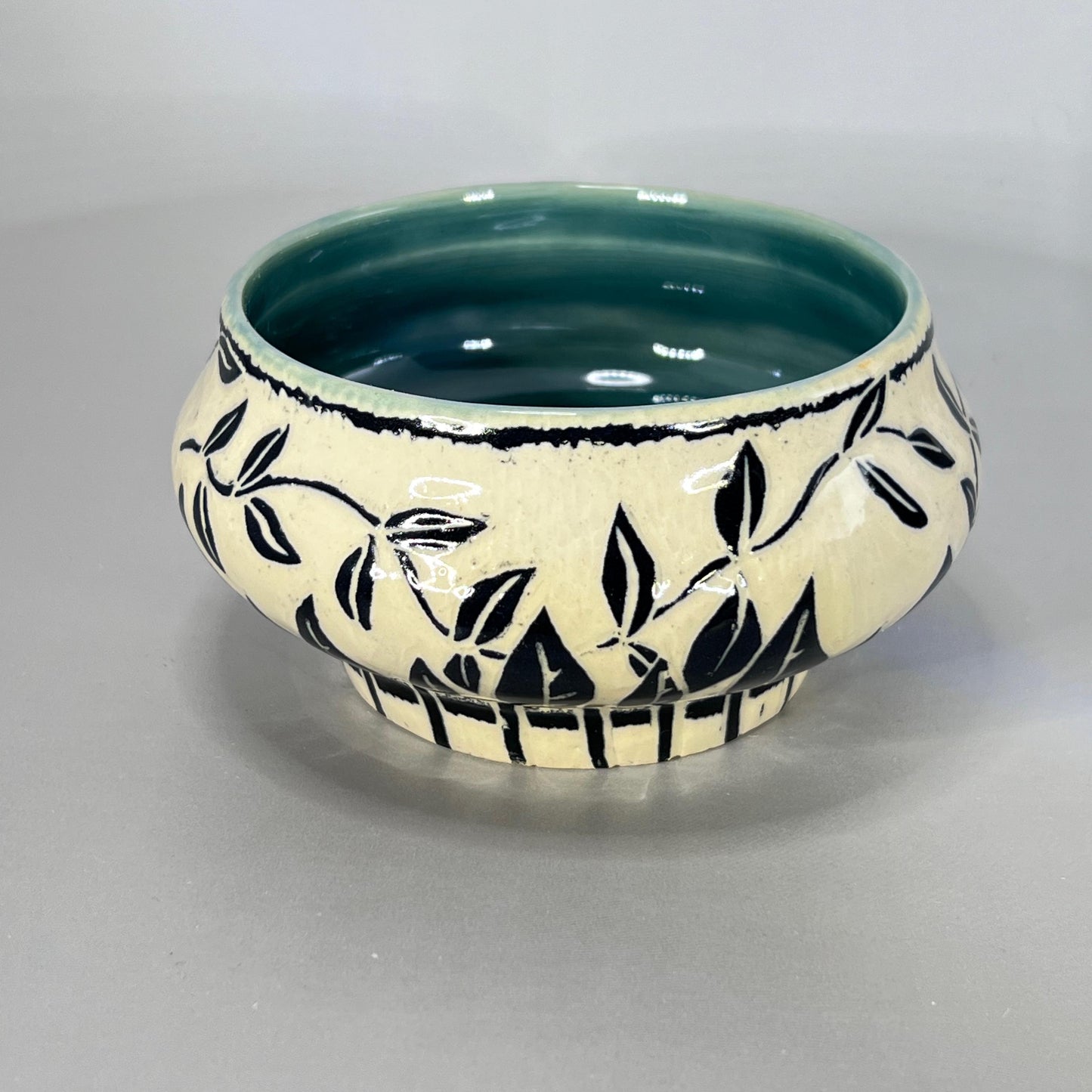 Small Decorative Sgraffito Bowl with Blue Liner Glaze