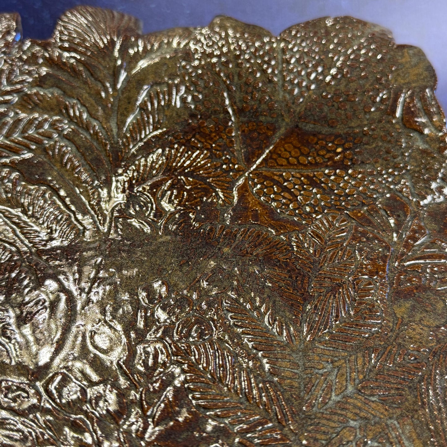Large Brown and Green Leaf Organic Shaped Serving Plate/Platter