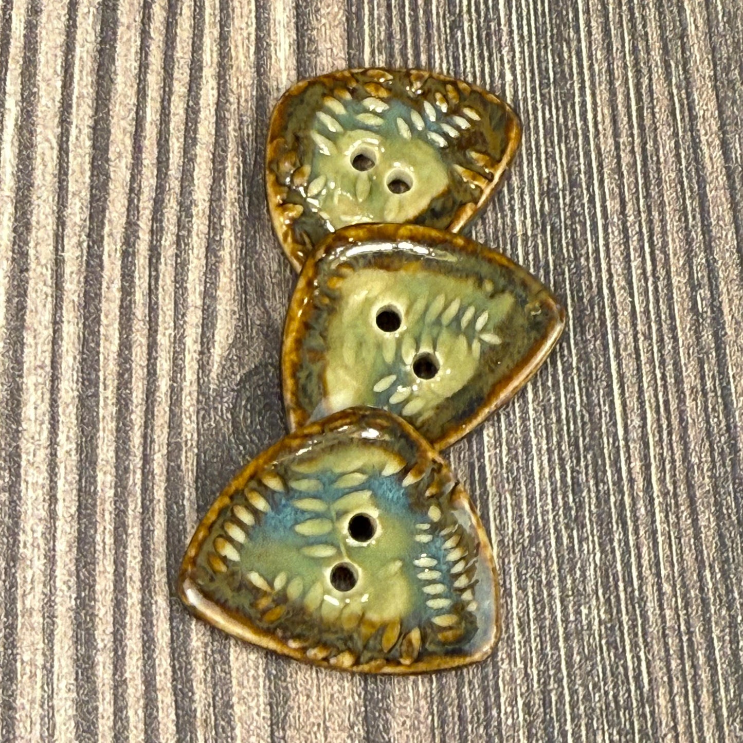 Ferns with Green, Blue, and Copper 2 Hole Small Triangular Buttons