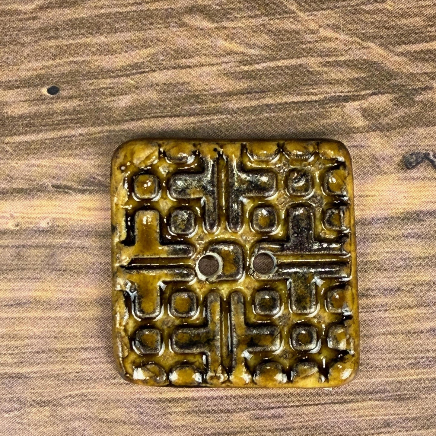 Golden Brown Graphic Texture Square 2 Hole Button