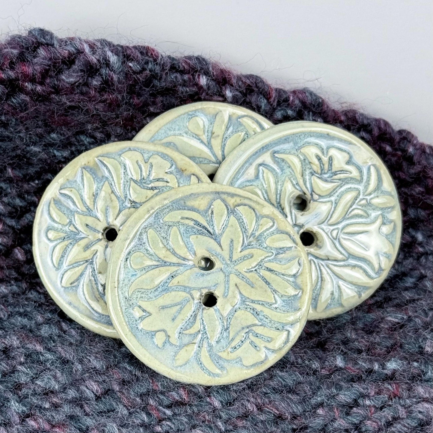White and Blue Lily Ceramic Button