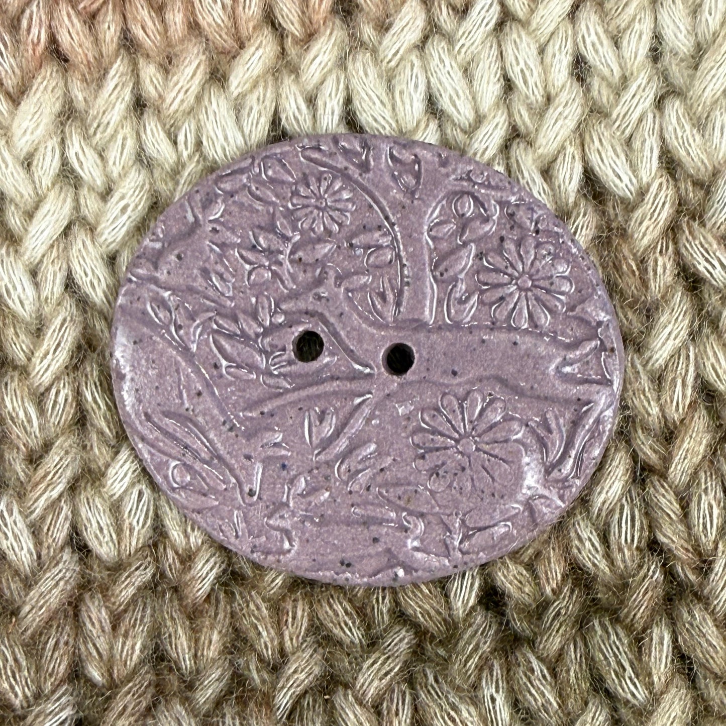 Lg Dark Lavender Porcelain Woodland Deer Oval Button