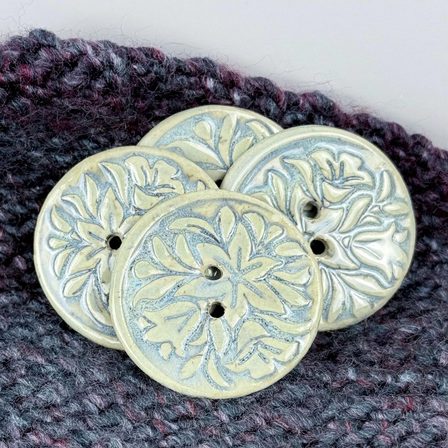 White and Blue Lily Ceramic Button
