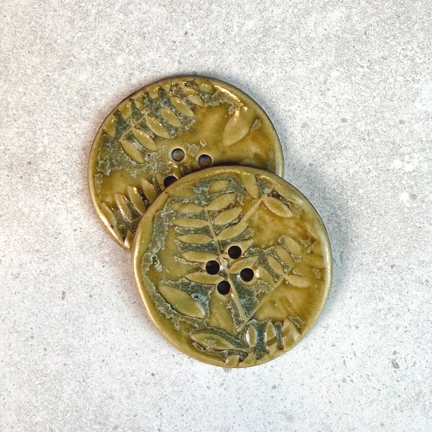 Large Spring Ferns with Green and Gold 4 Hole Round Buttons