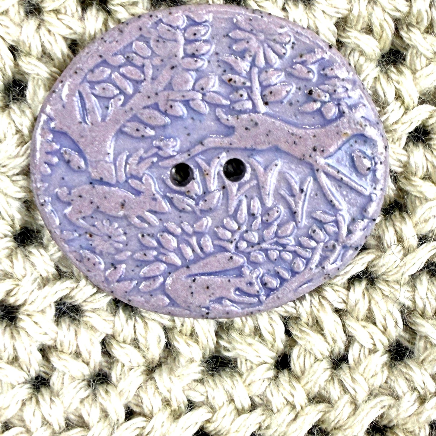 Light Lavender and Indigo Porcelain Woodland Deer Oval Button