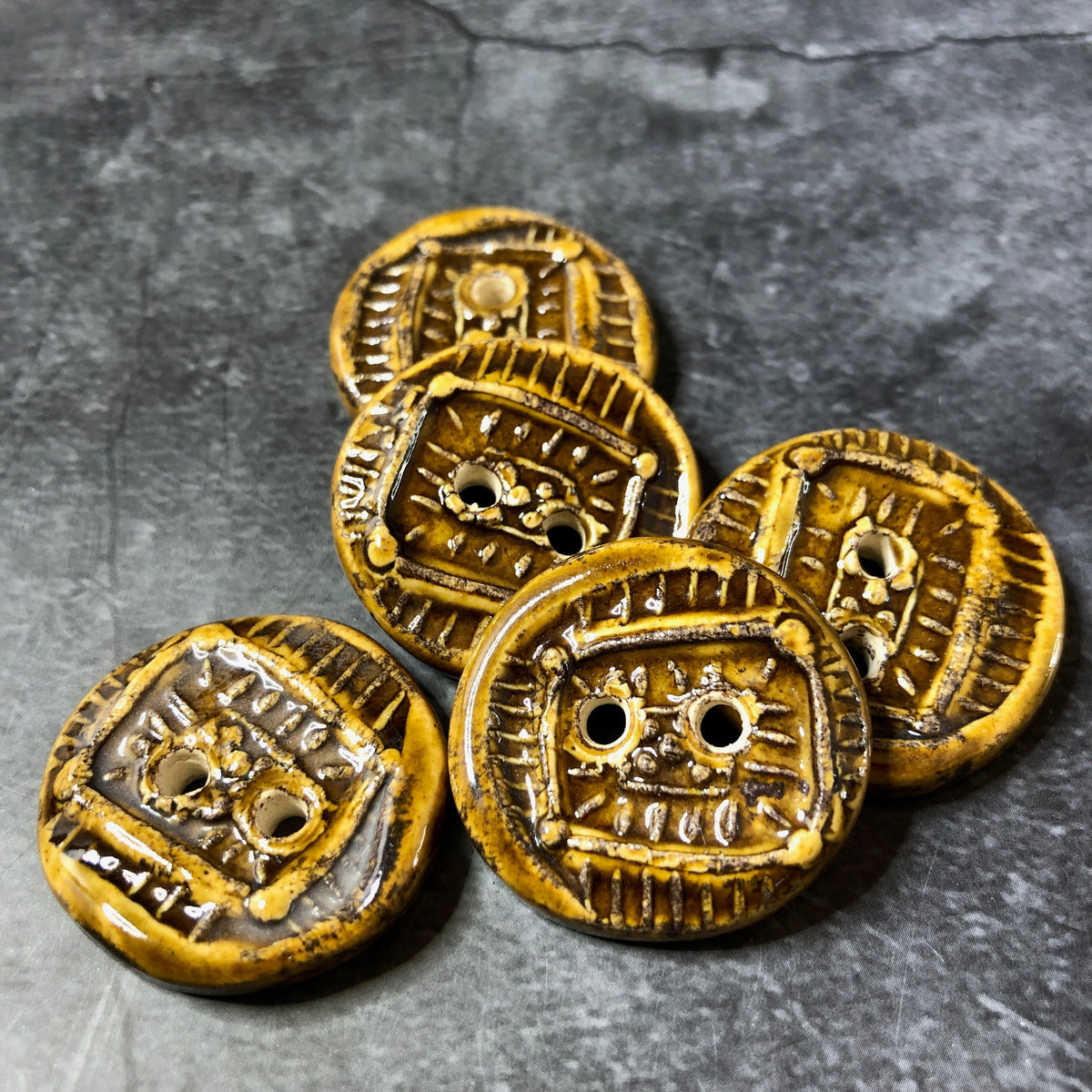 Textured Amber Brown Button