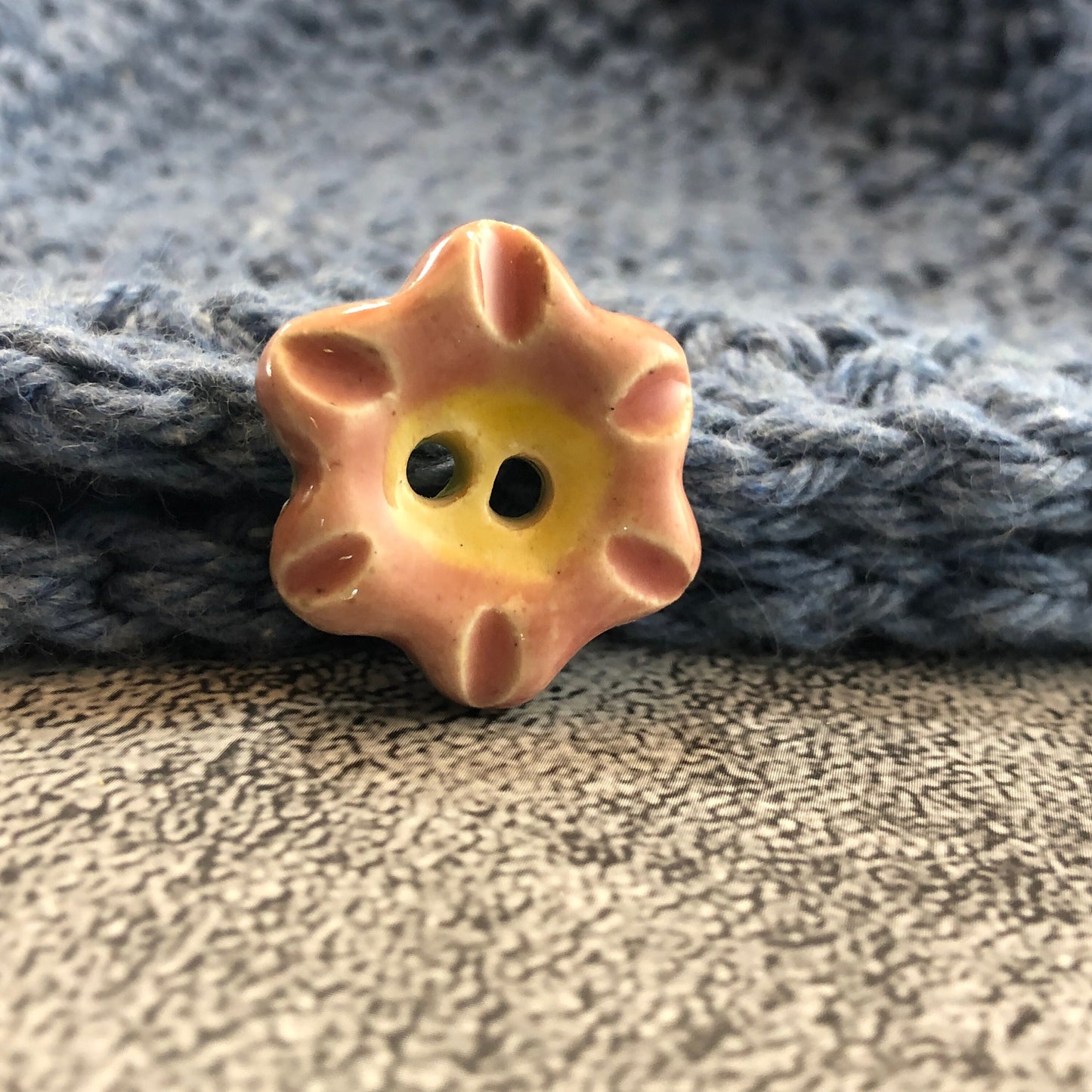 Round Pink and Yellow Flower Button