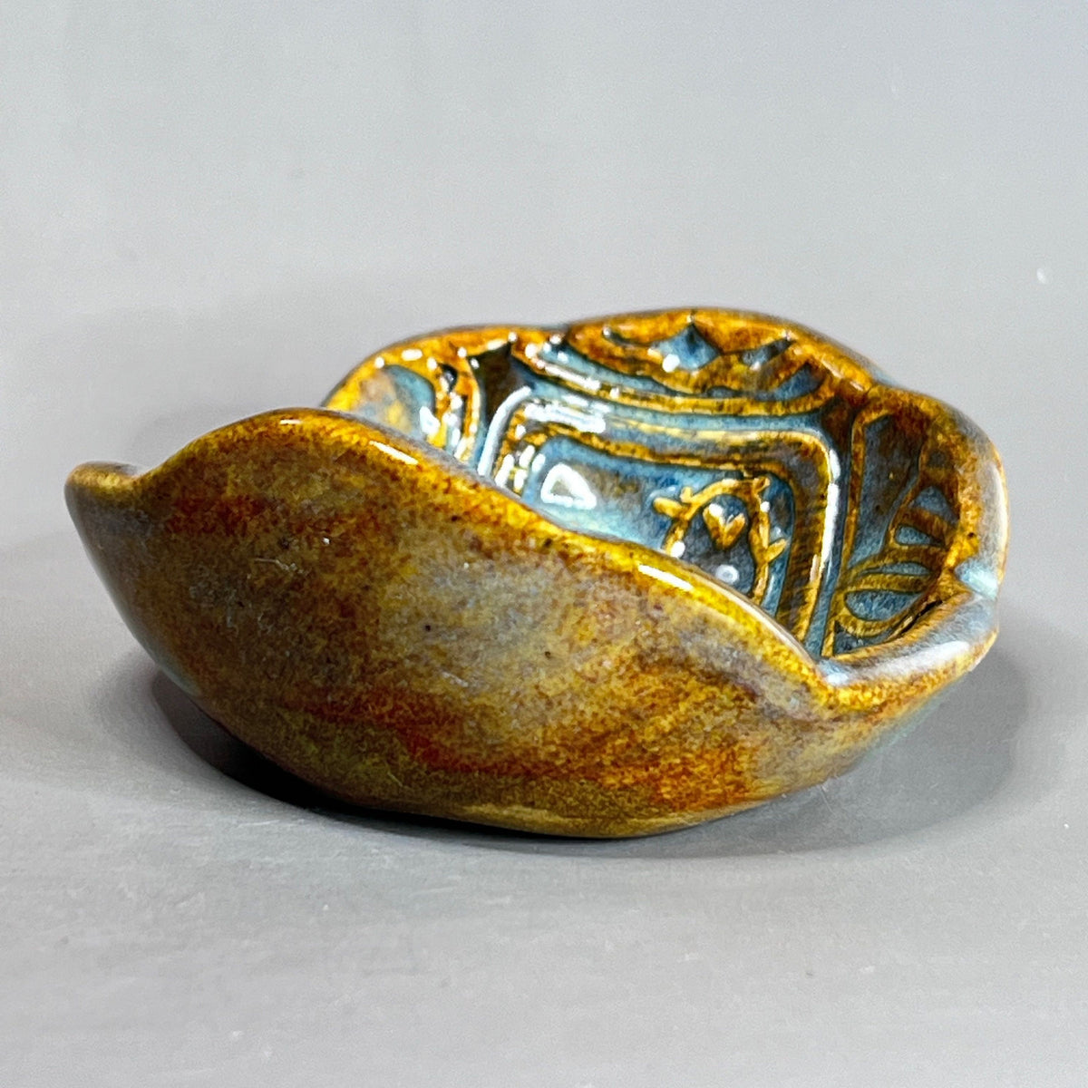 Agave Green and Blue on Amber Brown Succulent Patterned Teabag Holder and Spoonrest