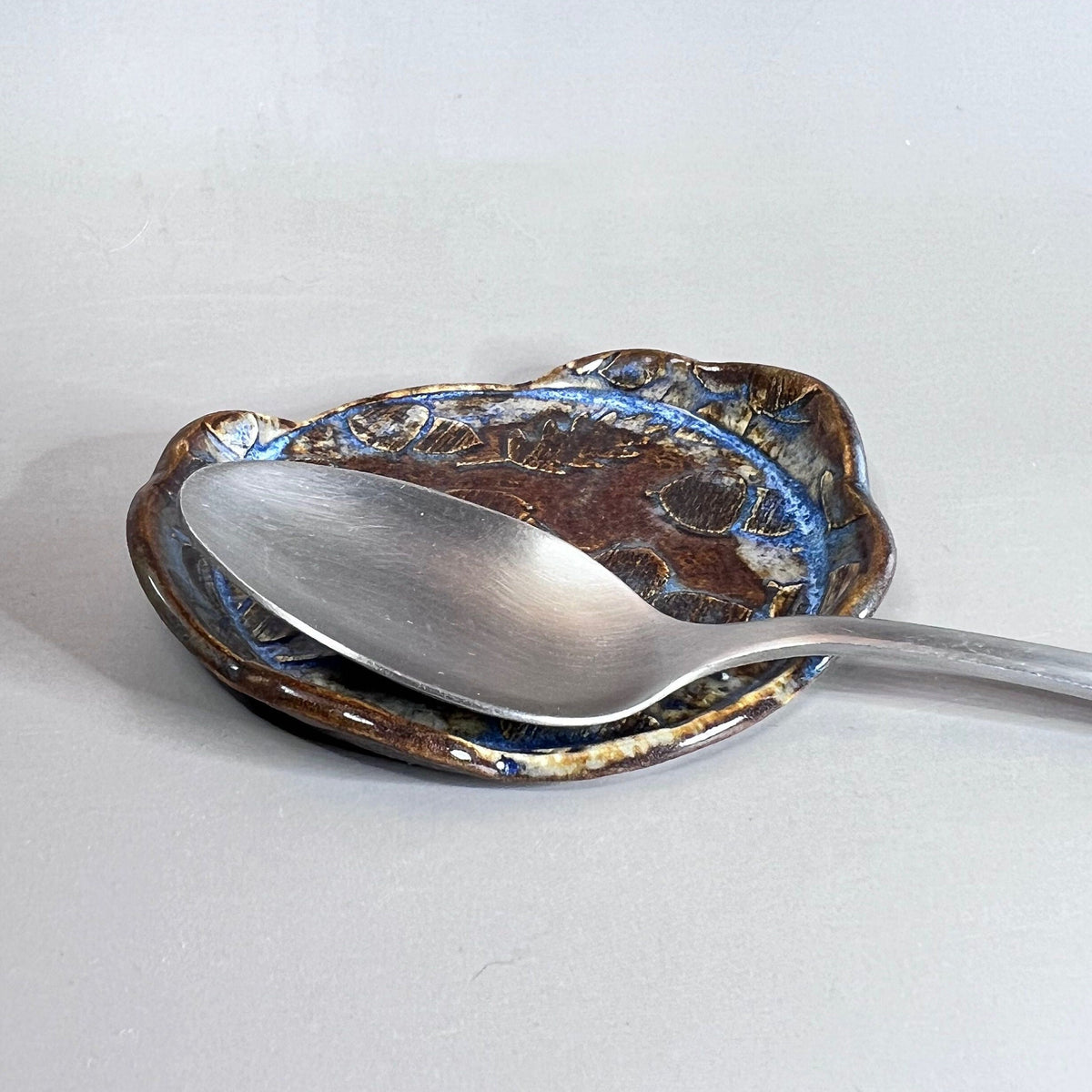 Brown and Blue Fall Acorn Stoneware Teabag Holder/ Spoon Rest