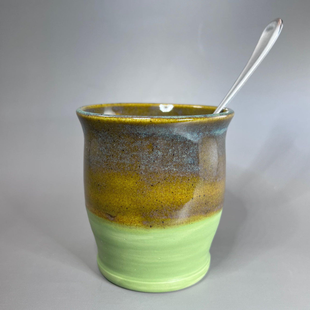 Speckled Olive and Bright Green Stoneware Tumbler