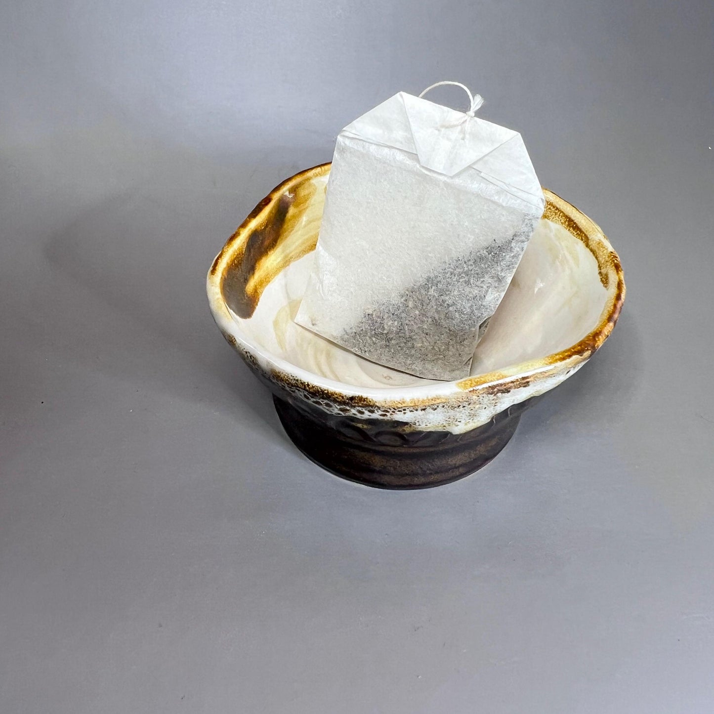 Thrown and Altered, White and CopperRing Dish/ Tea Bag Holder