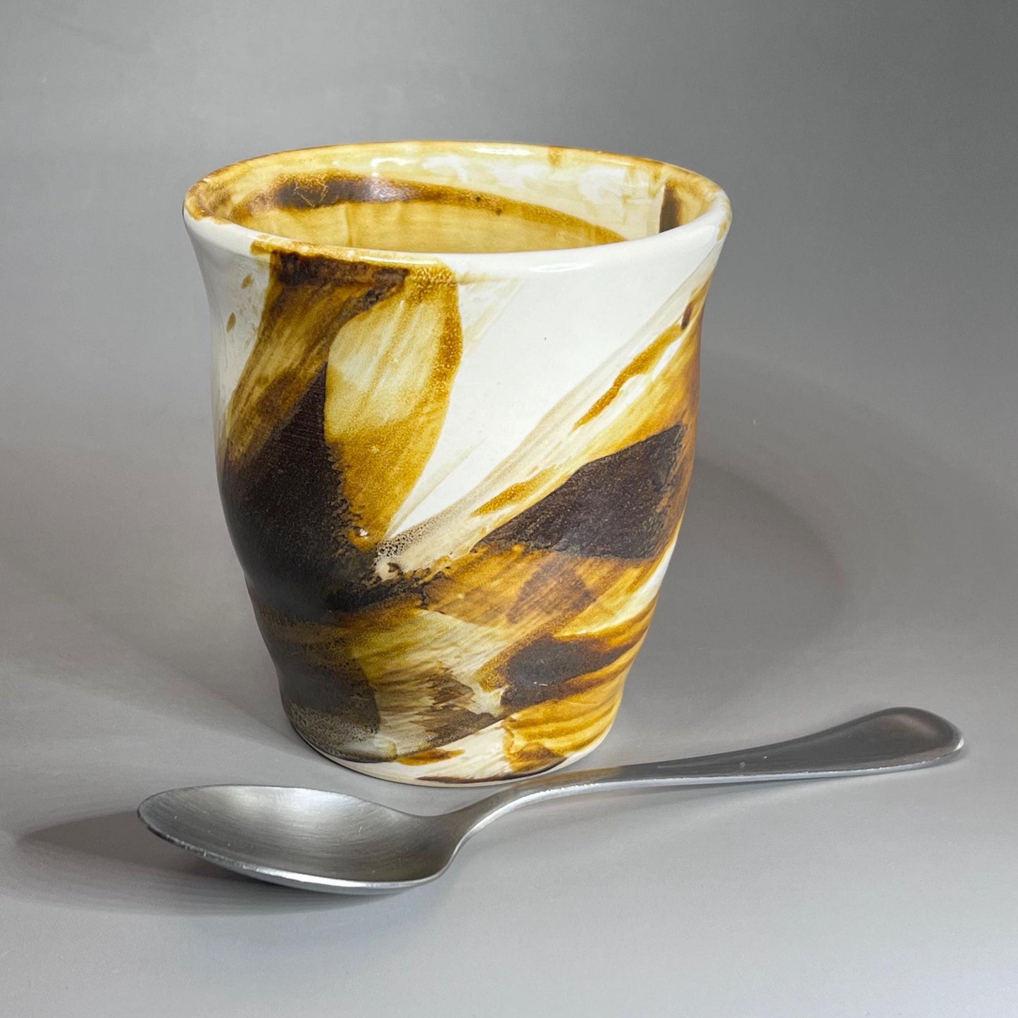 White and Copper Brown Stoneware Tumbler/Yunomi
