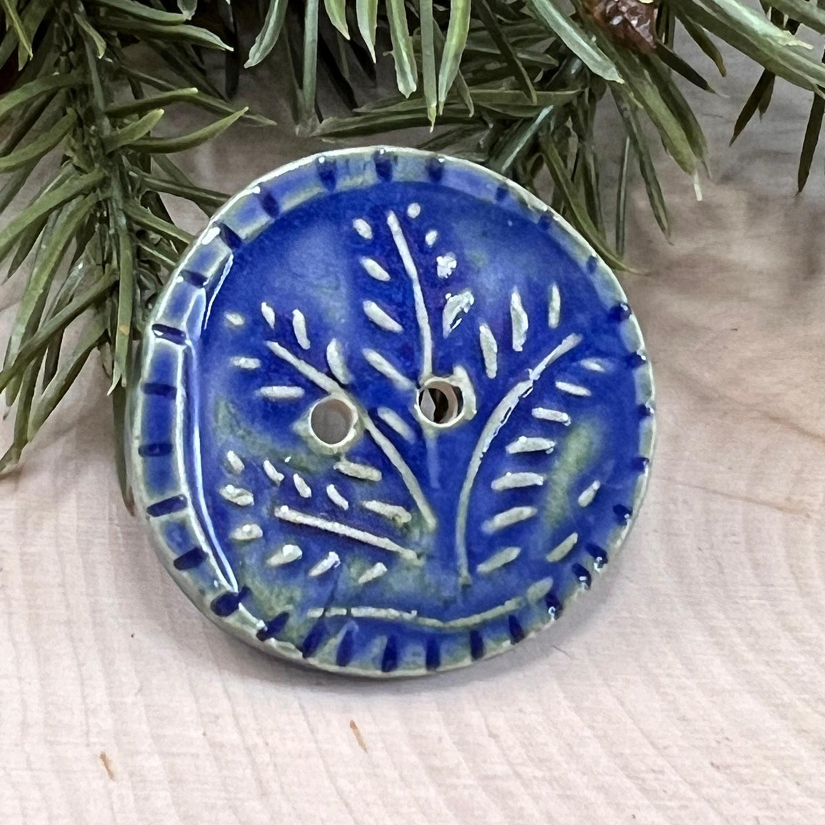 Large Blue and Green Wheat Round Button