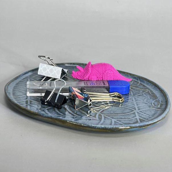Small Dark Blue Oval with Spider Web Texture Trinket Tray/Teabag Holder/ Spoon Rest
