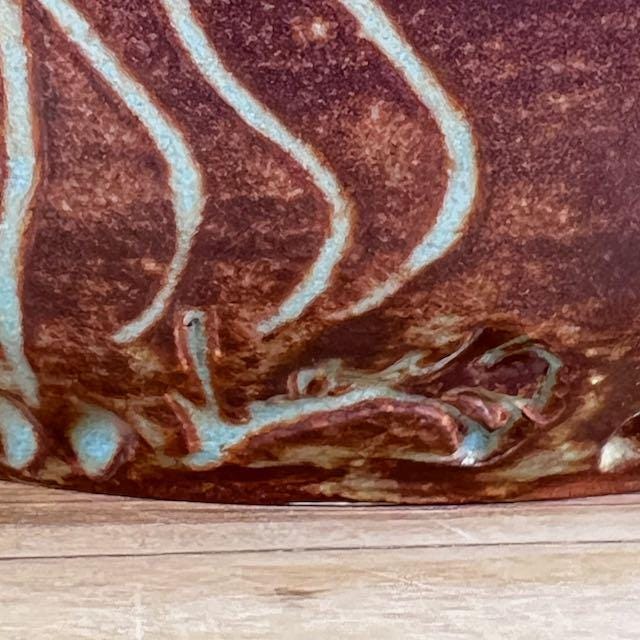 Brown and Turquoise Carved Serving Bowl/Fruit Bowl