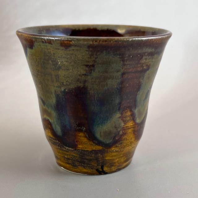Oil Spot Brown and Golden Brown White Stoneware 4 ounce Tumbler