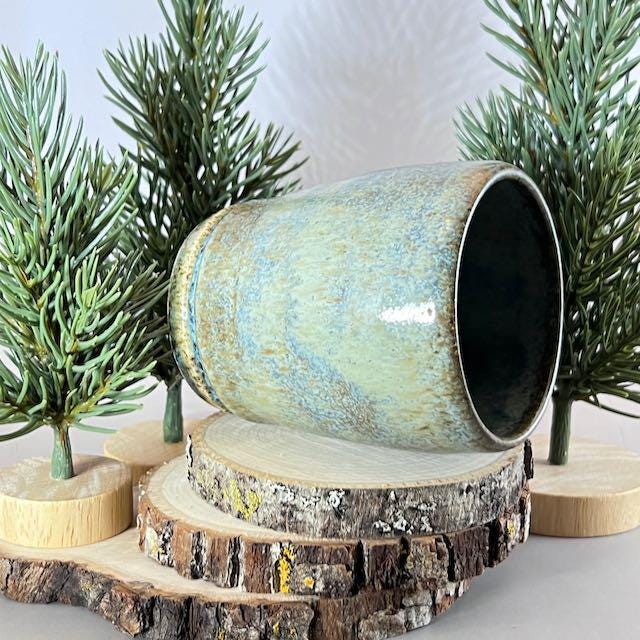 Light Blue and Green 8 ounce Speckled Stoneware Tumbler