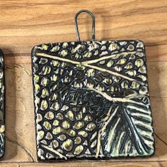 Leaves and Textures in Black Ceramic Pendants