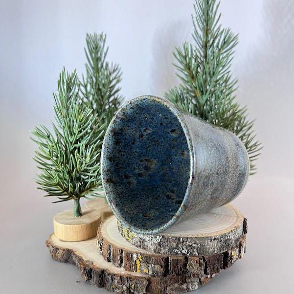 Slate Gray and Dark Blue Narrow 8 ounce Speckled Stoneware Tumbler