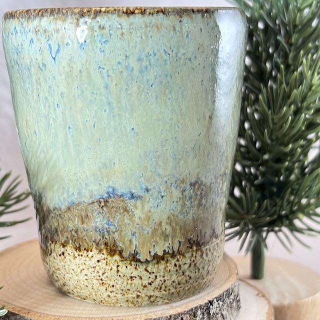 Green and Khaki 6.5 ounce Speckled Stoneware Tumbler