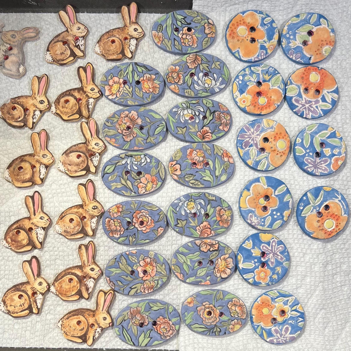 Cottage Garden Flowers on Blue Oval Buttons