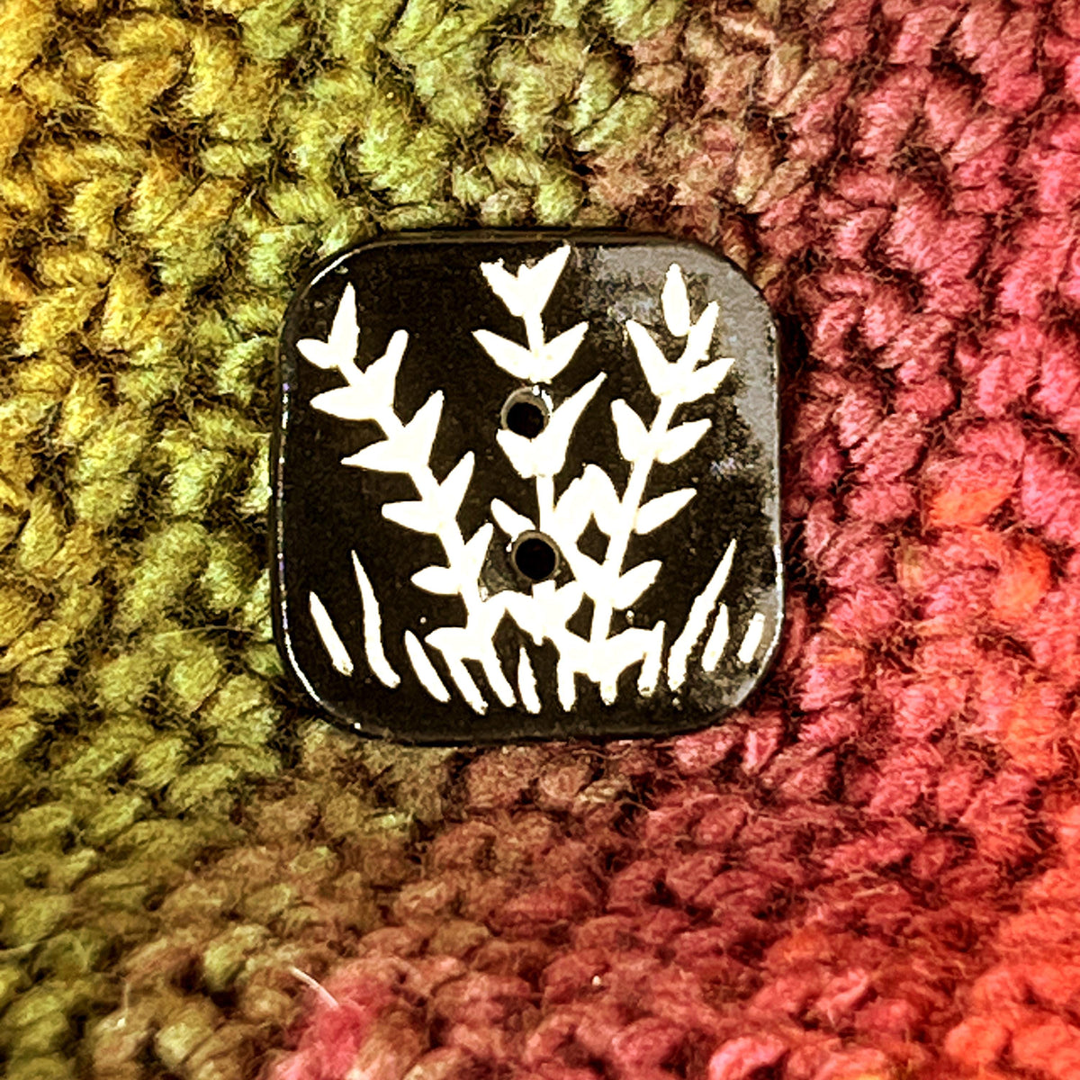 Black and White Sgraffito Plant Square Button