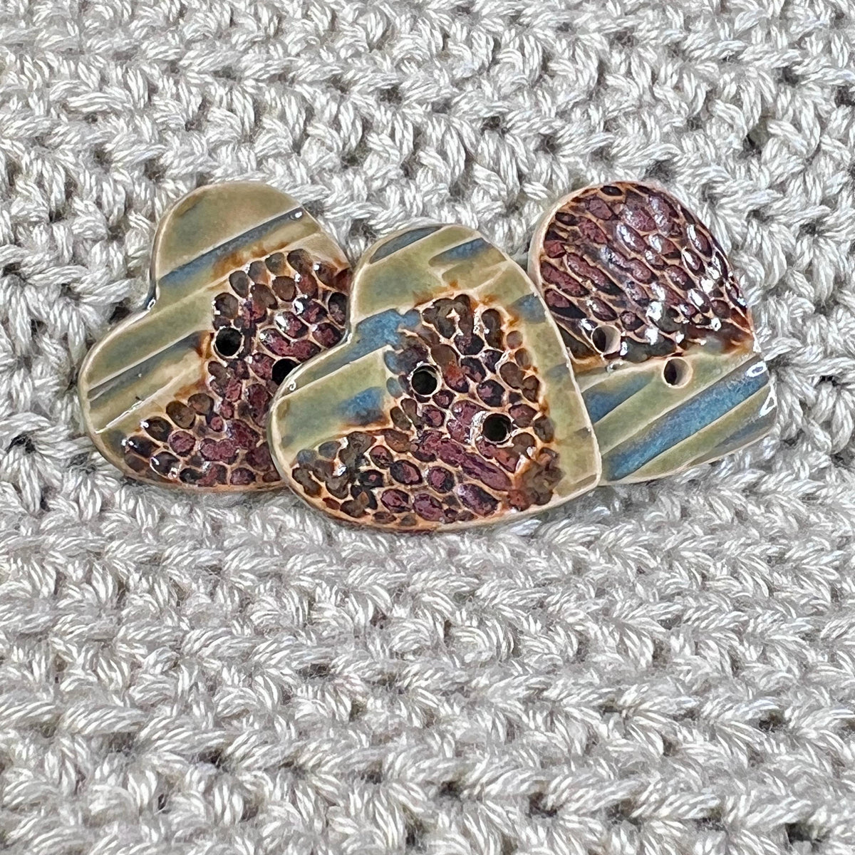 Large Textured Turquoise Blue and Green with Copper Heart Shaped Button