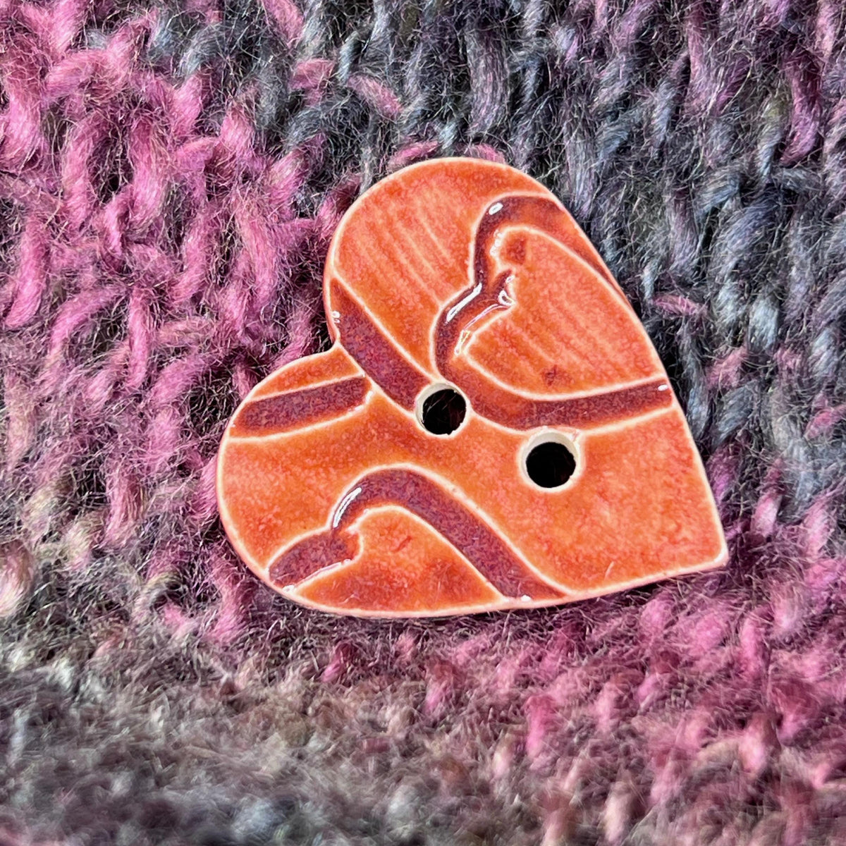 Large Dark Pink Heart Patterned Heart Shaped Button