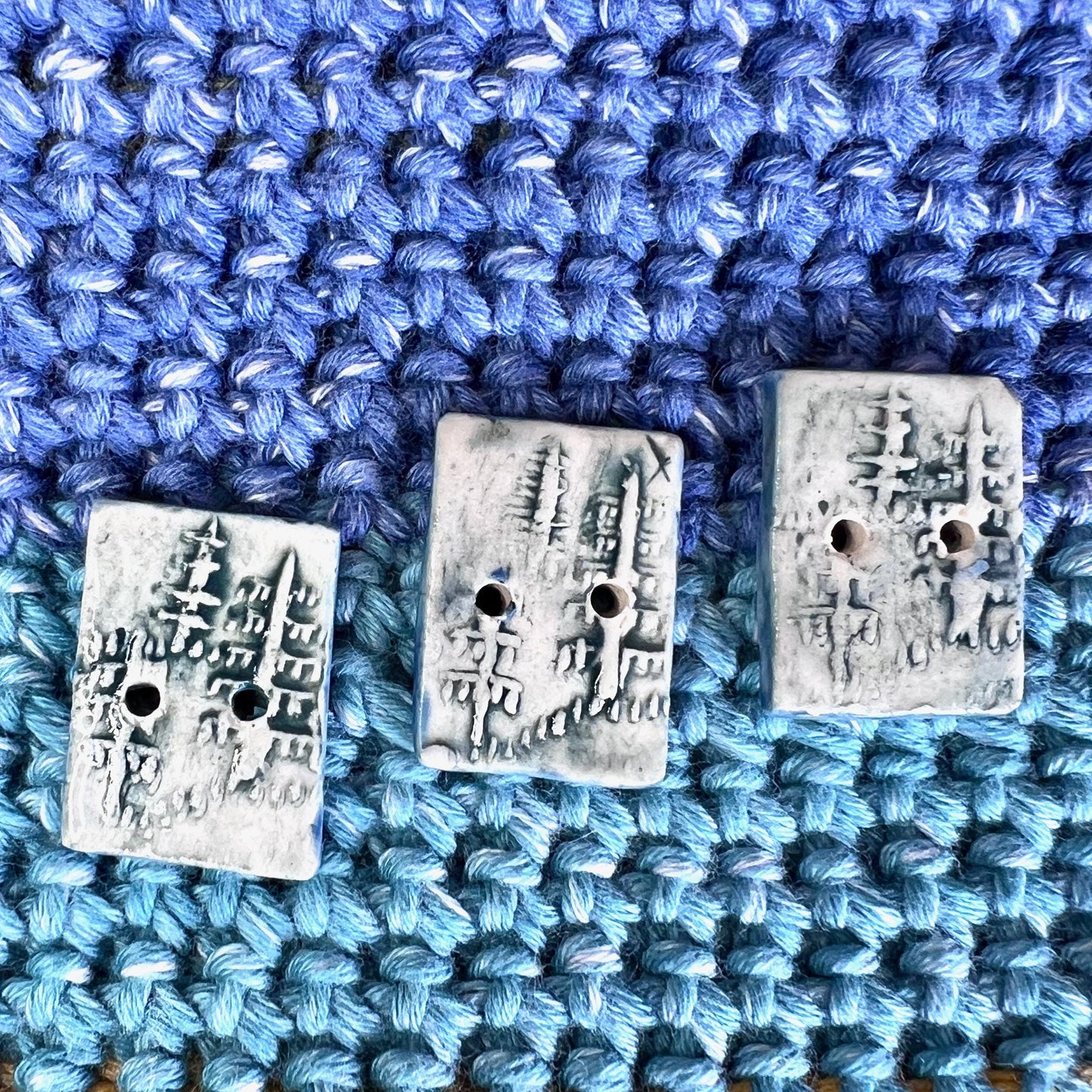 Winter Trees White and Blue Rectangular Buttons With 2 Holes