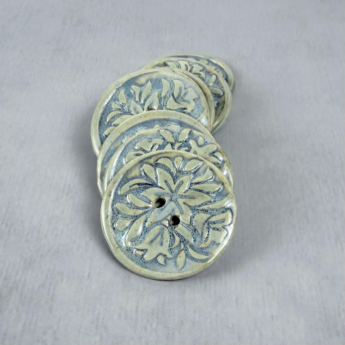 White and Blue Lily Ceramic Button