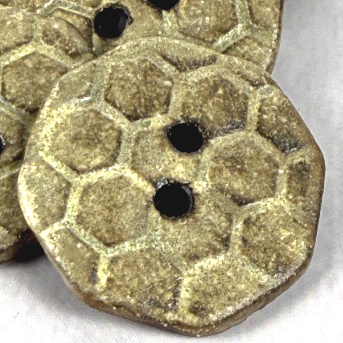 Golden Yellow Bee Hive Pattern on Black Porcelain Octagon Shaped Button
