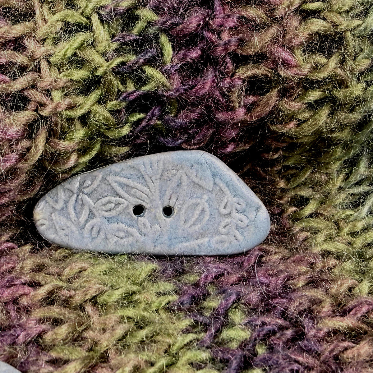Blue Matte Triangular Button with Flower and Plant Texture