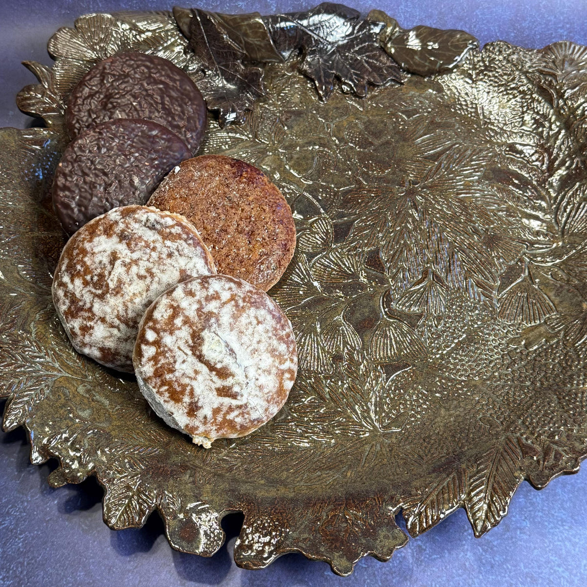 Large Brown and Green Leaf Organic Shaped Serving Plate/Platter