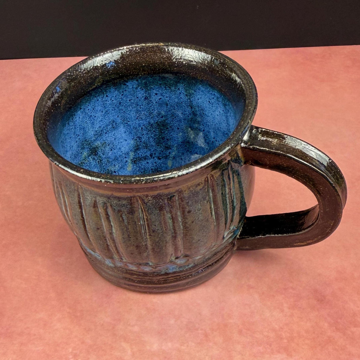 Midnight Blue and Brown Carved Rustic Mug
