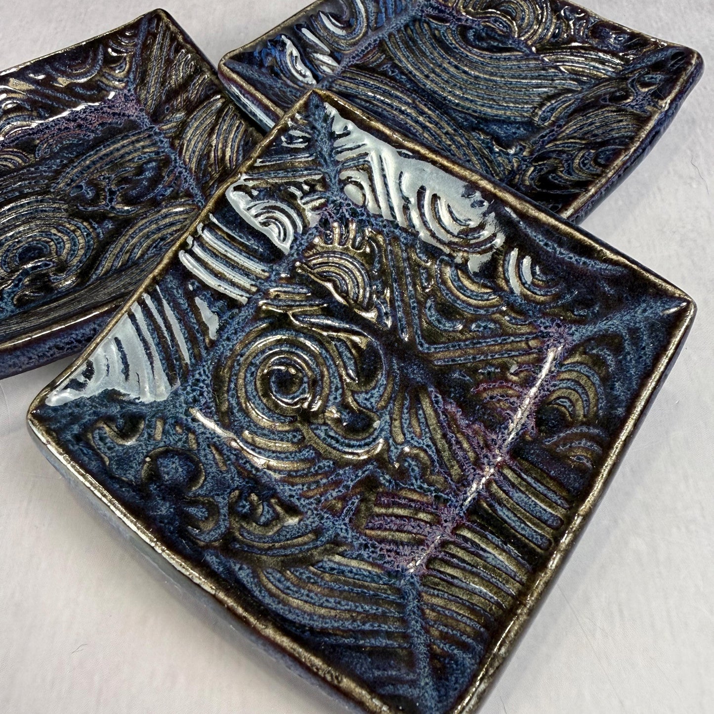 Dark Blue and Purple Wave Patterned Teabag Holder and Spoon Rest