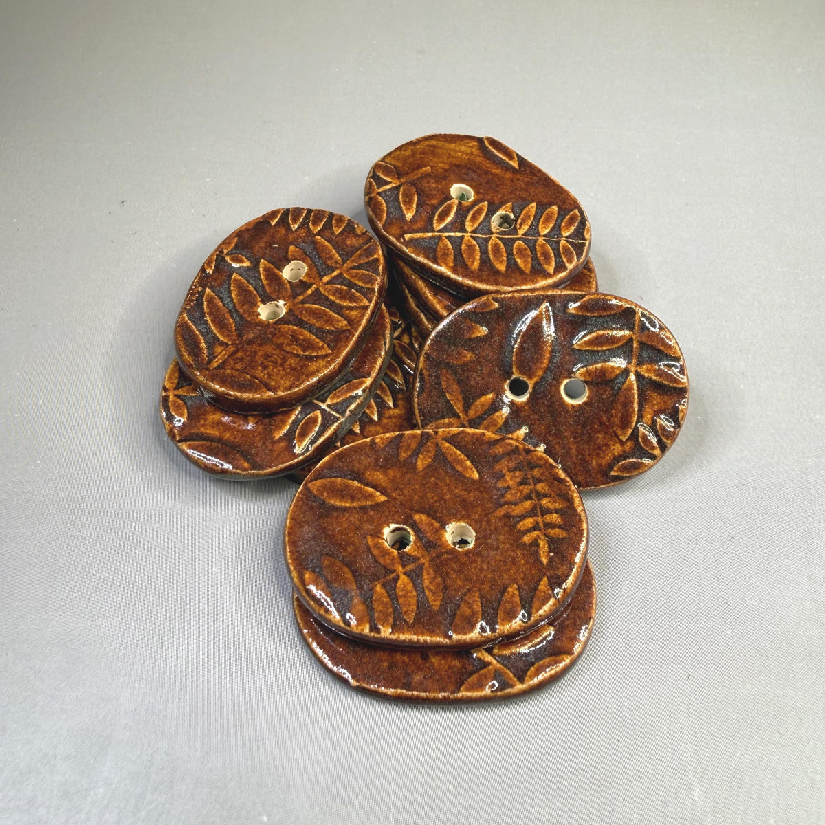 Brown Oblong Button with Woodland Fern Texture