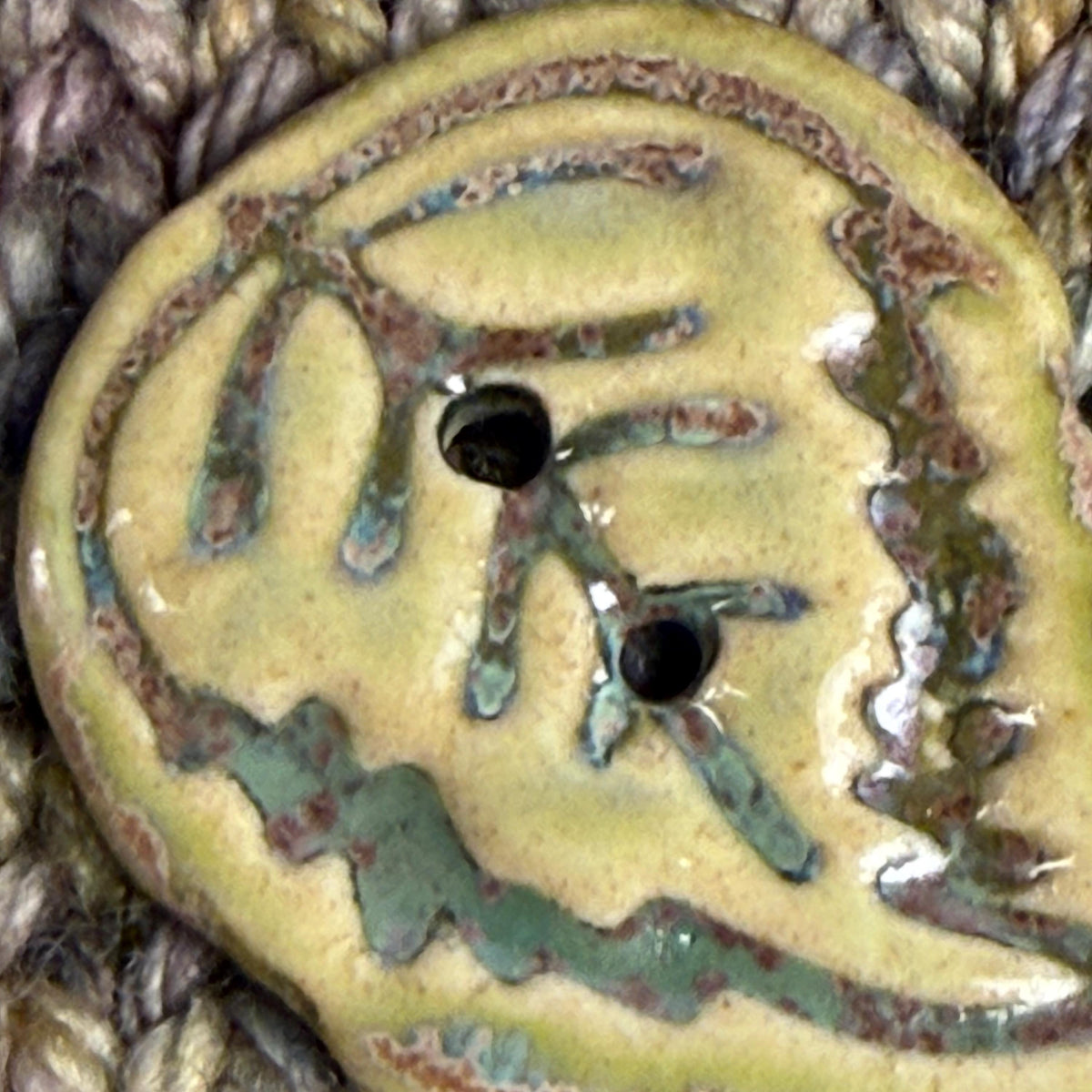 Large Stylized Green Leaf Ceramic Button