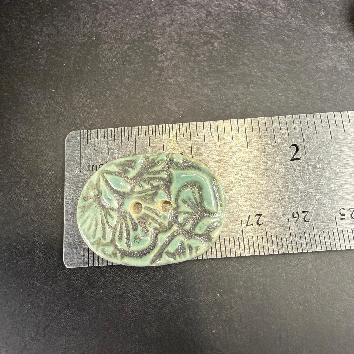Gingko Green and Blue Oblong Ceramic Button