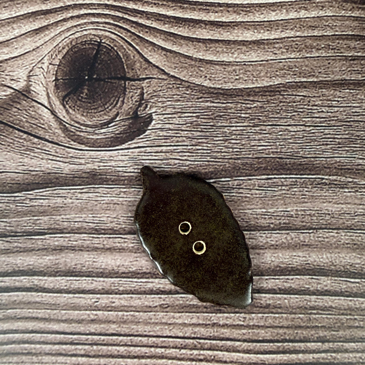 Large Dark Brown Leaf Ceramic Button