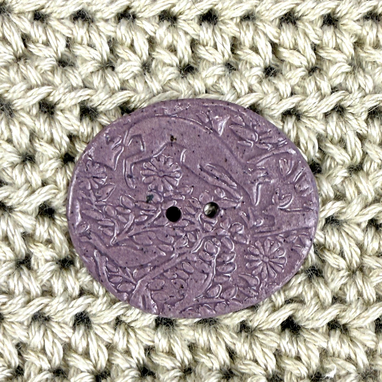 Lg Dark Lavender Porcelain Woodland Deer Oval Button