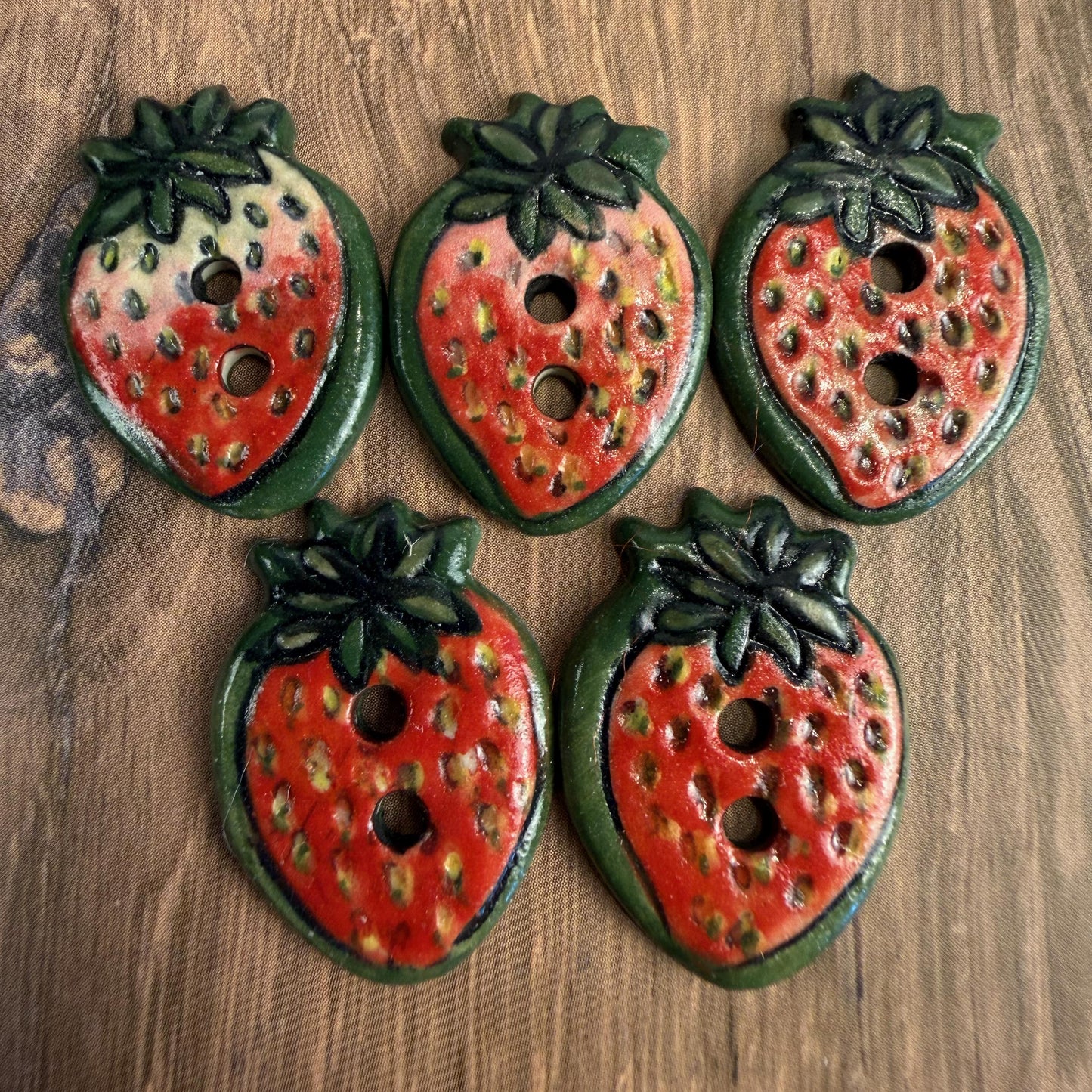 Set of 5 Small Strawberry Season Ceramic Buttons