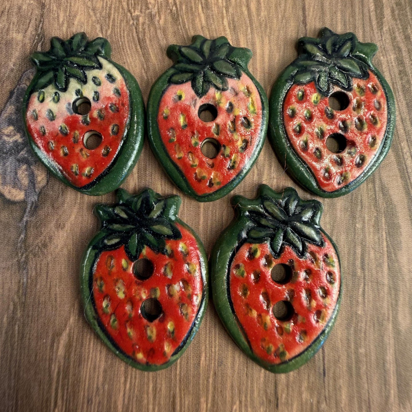Set of 5 Small Strawberry Season Ceramic Buttons