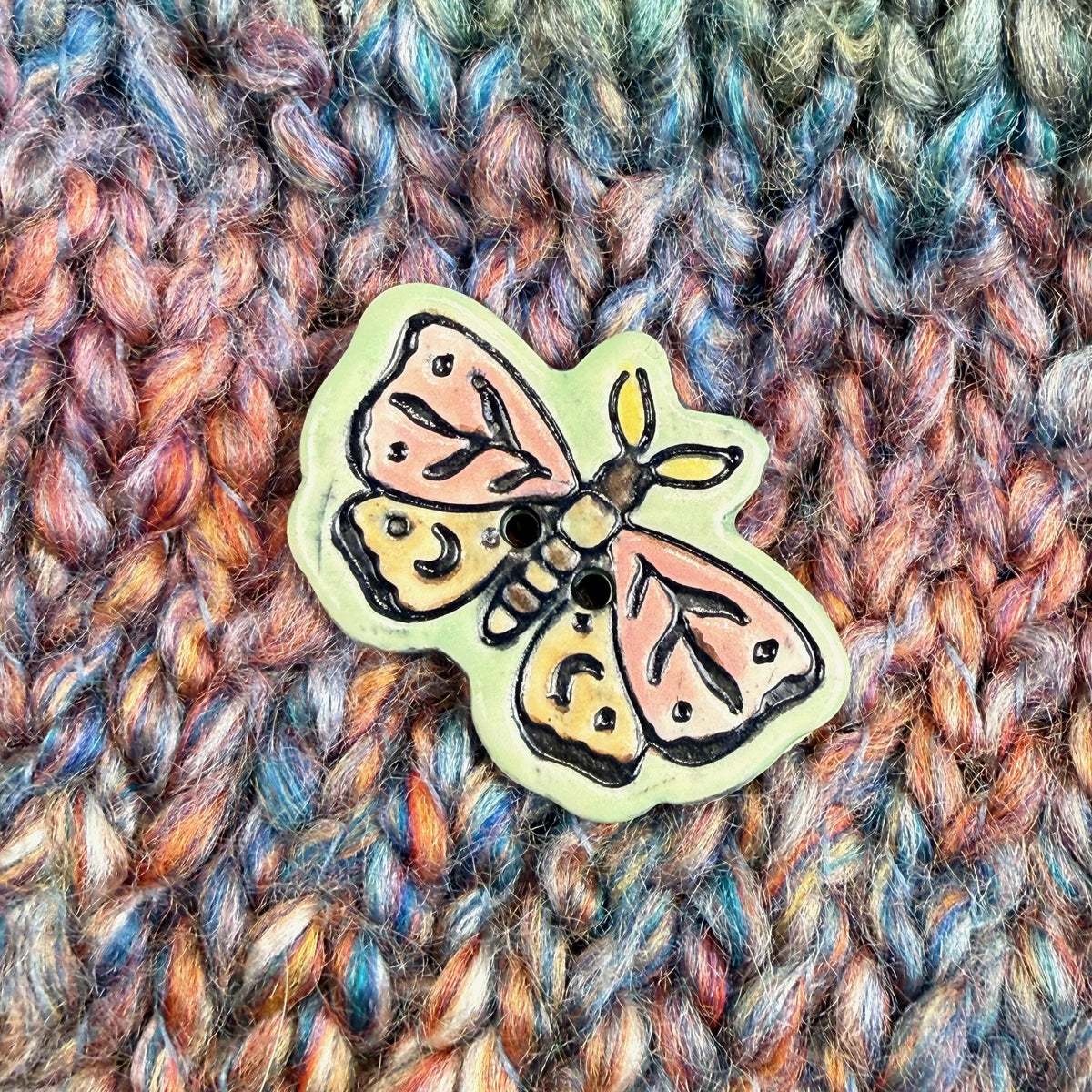 Coral Pink and Orange Moth Ceramic Button