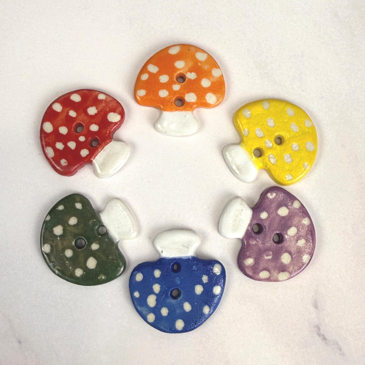 Rainbow Set of Mushrooms Ceramic Buttons