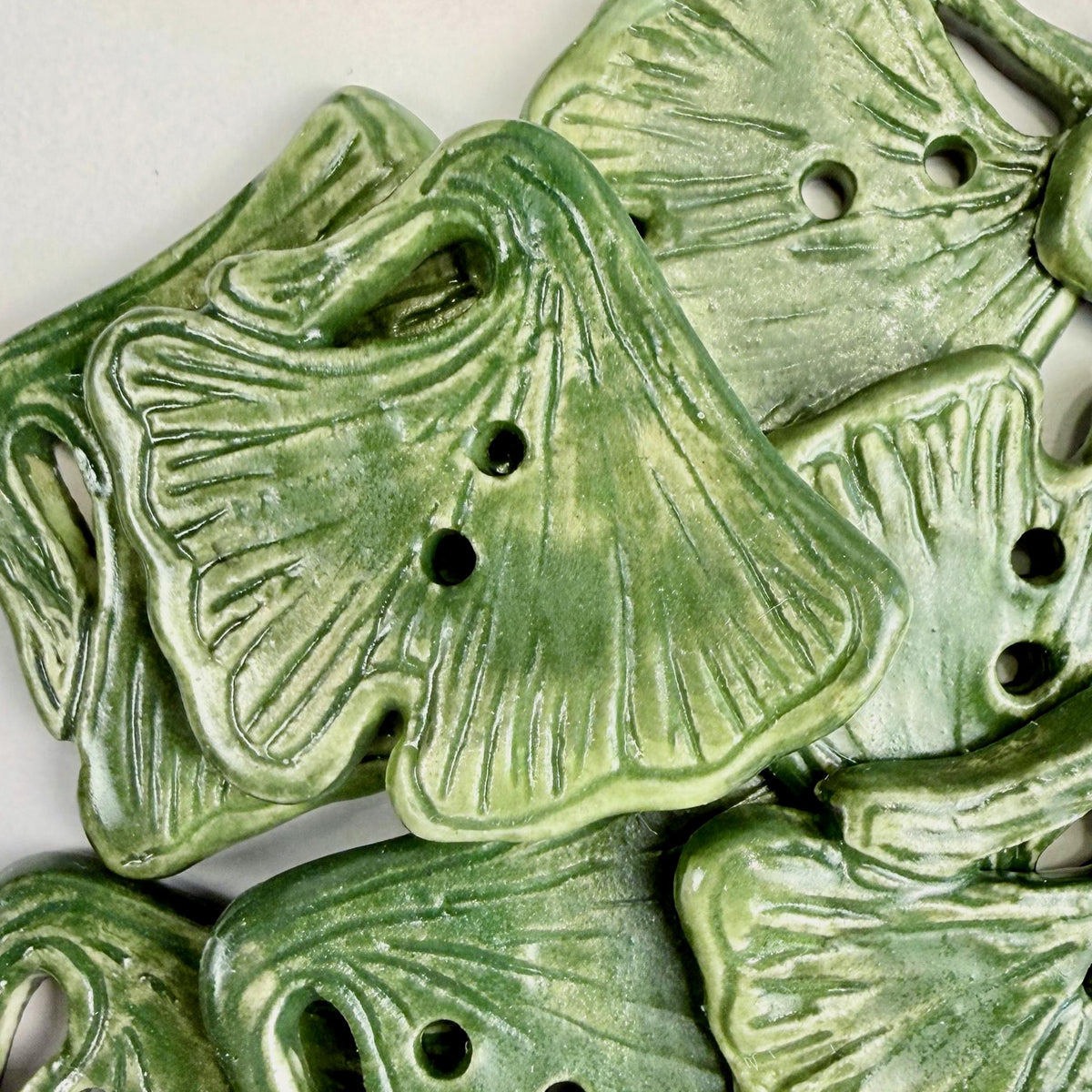 Carved Green Ginkgo Ceramic Button