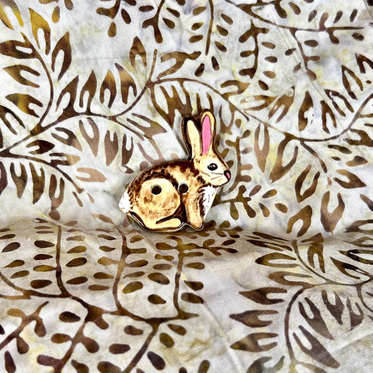 Light Brown Bunny with Long Ears Button