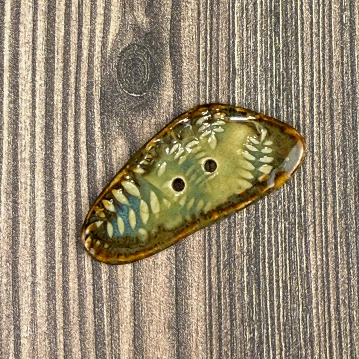Ferns with Green, Blue, and Copper 2 Hole Large Triangular Buttons