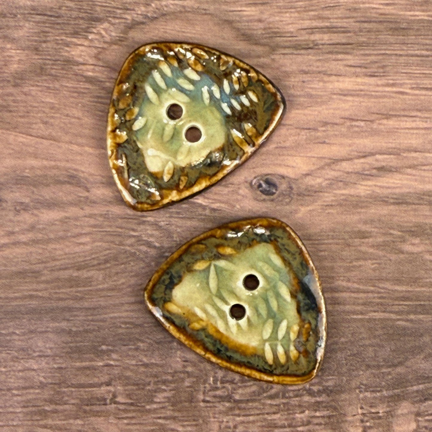 Ferns with Green, Blue, and Copper 2 Hole Small Triangular Buttons