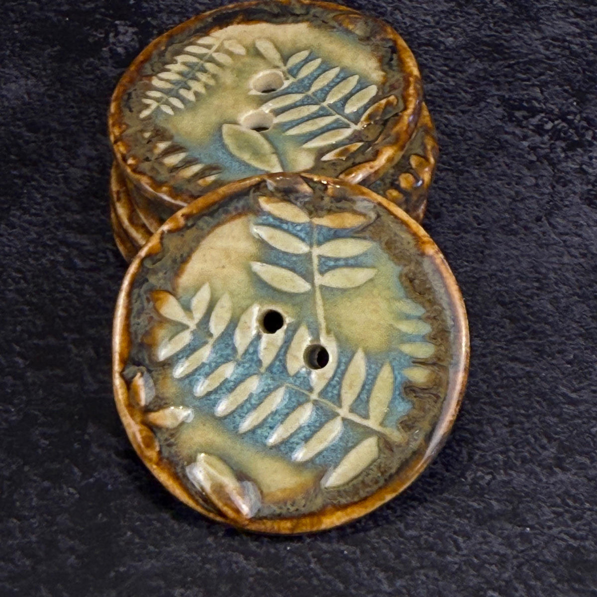 Ferns with Green, Blue, and Copper 2 Hole Large Round Buttons