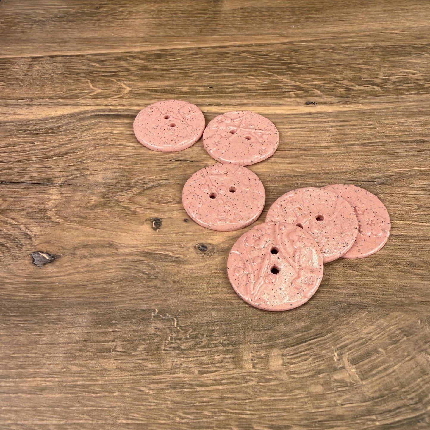 3 Pink Cherry Blossom Speckled Porcelain Buttons